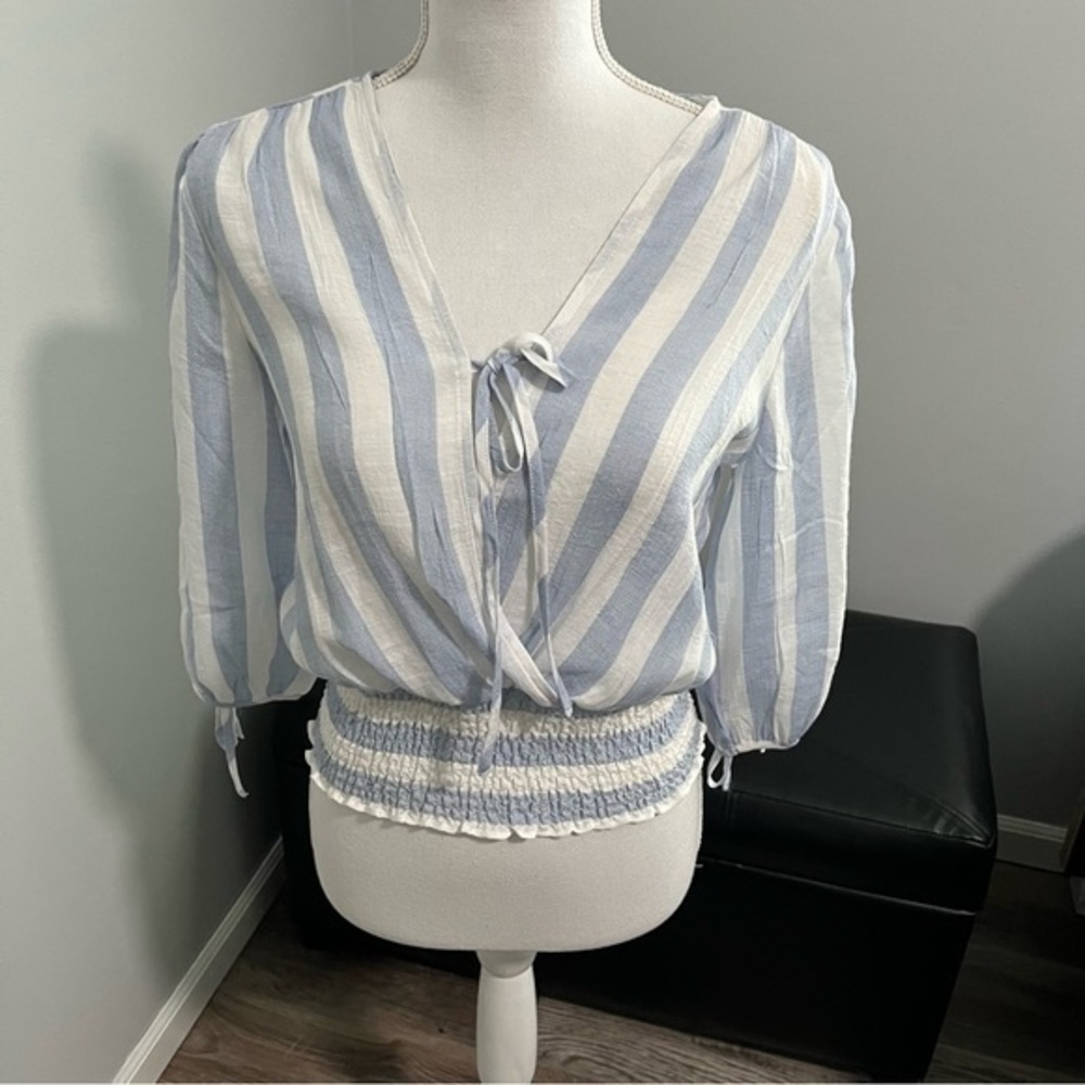 Blousology NWT XS Pale Blue and White Striped Top